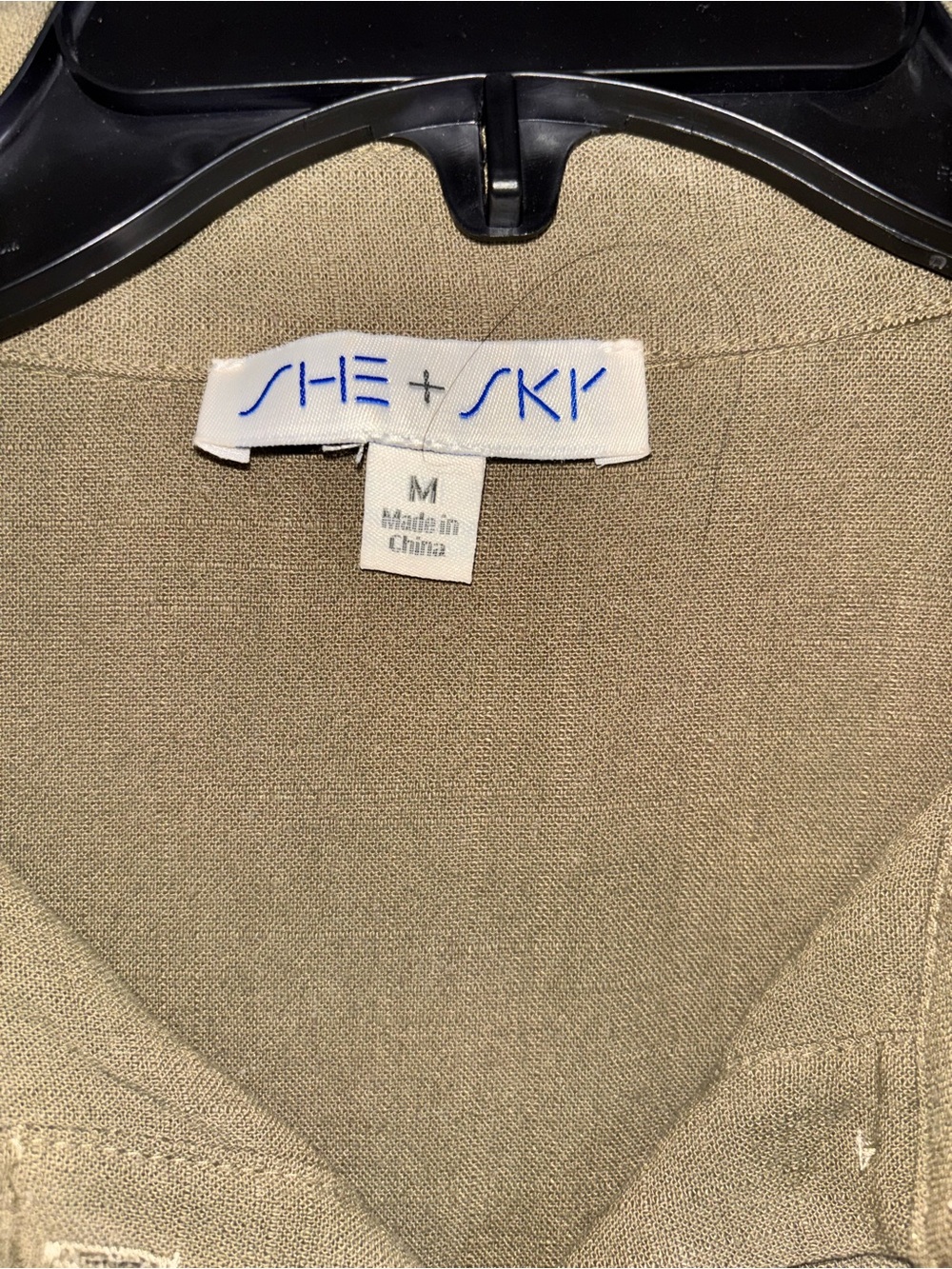 She + Sky Olive Green Tiered Button-Front Dress with White Trim - Picture 2 of 5